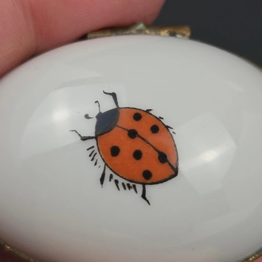 Miniature L Bernardaud Limoges Ladybug Hinged Porcelain Trinket Box